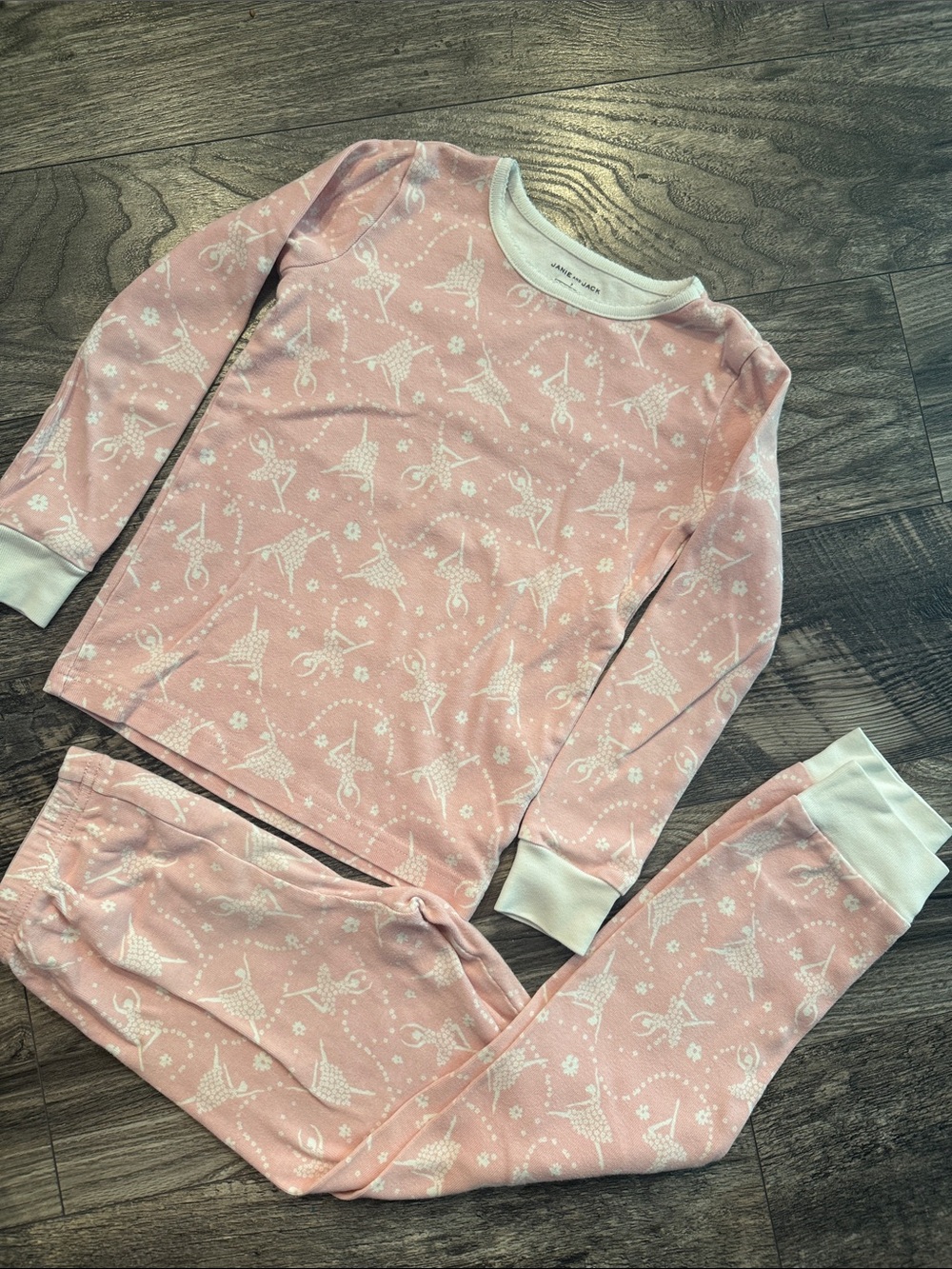 Janie and jack pajama girls size 7 used cotton white pink ballerina cotton